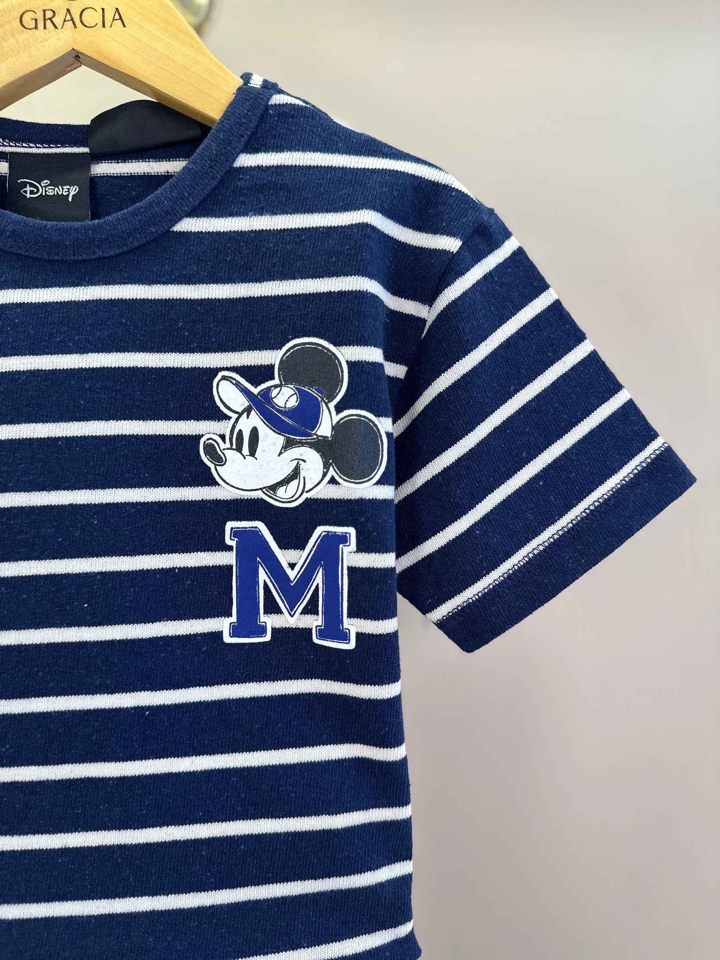 Conjunto Infantil Blusa MC Listrada Azul Marinho e Bermuda Bege - Youccie