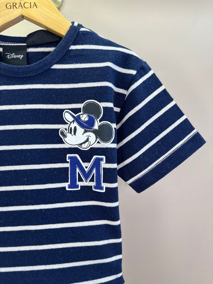 Conjunto Infantil Blusa MC Listrada Azul Marinho e Bermuda Bege - Youccie