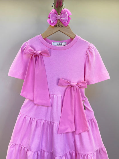 Vestido Infantil Algodão Laços Rosa Girly - Animê Petite