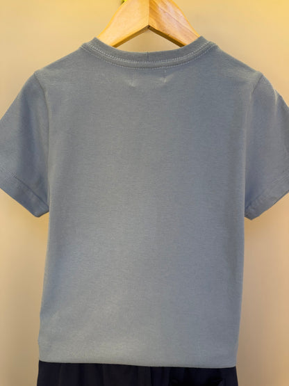 Conjunto Infantil Camiseta Teddy Sumer Delavê e Bermuda Moletom Elastano Elástico Listrado - Dame