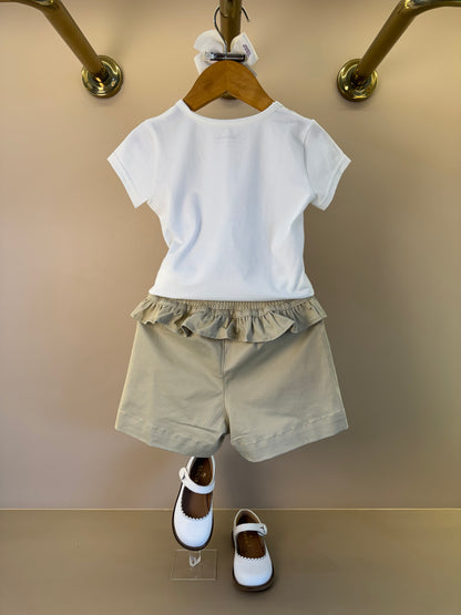 Blusa Infantil Cotton Ursinhas Laços de Cristais e Short Infantil Sarja Babados Ursinhos e Cristais - Pituchinhus