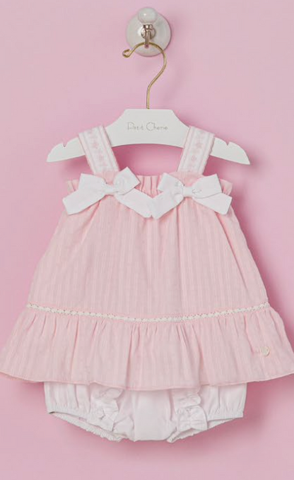 Conjunto Bebê Bata Linho Multi Laços e Calcinha - Petit Cherie