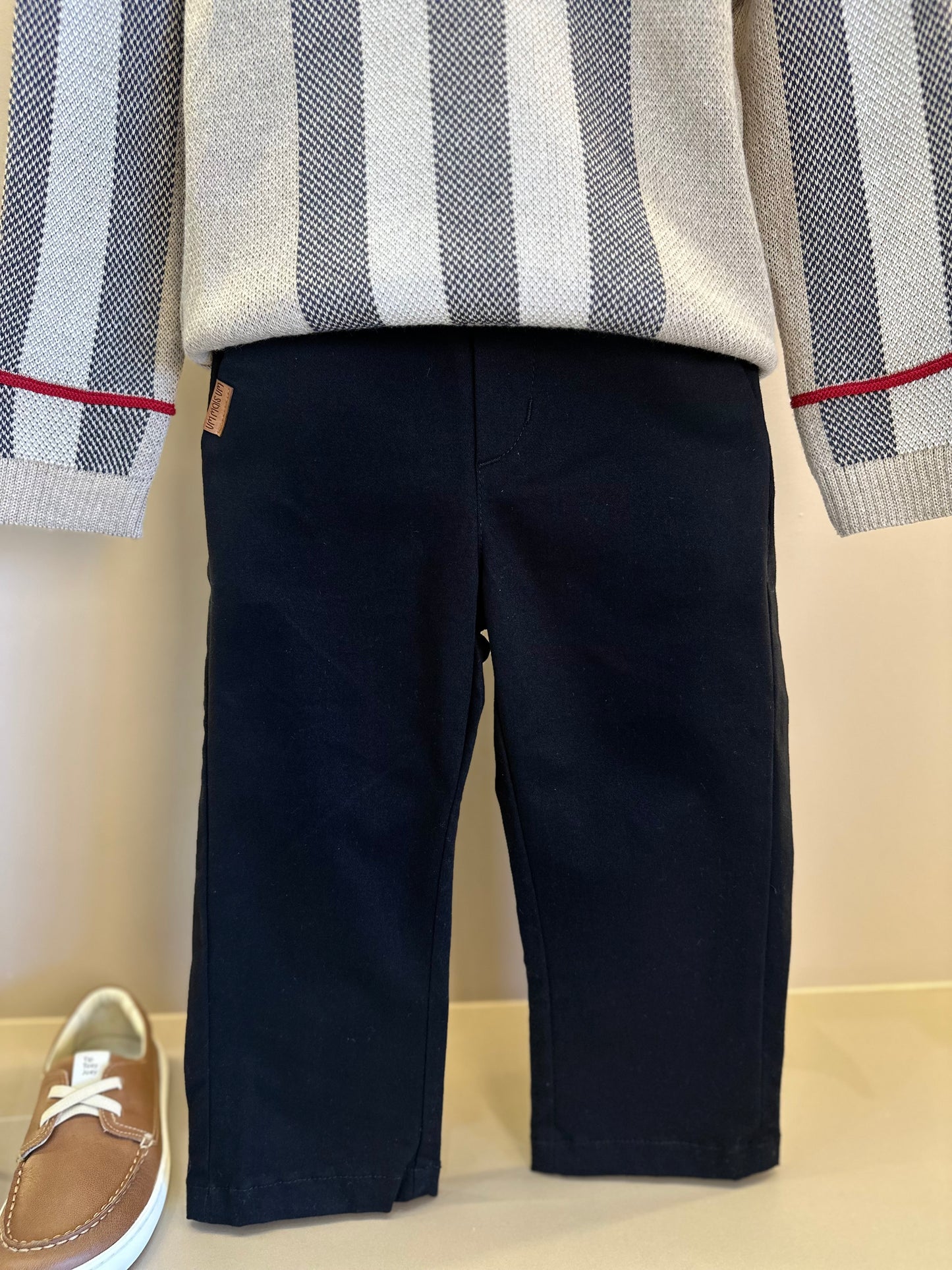 Conjunto Bebê  Blusa Tricot Clássico Jacquard E  Calça Social Sarja Peletizada Preta - Um Mais Um