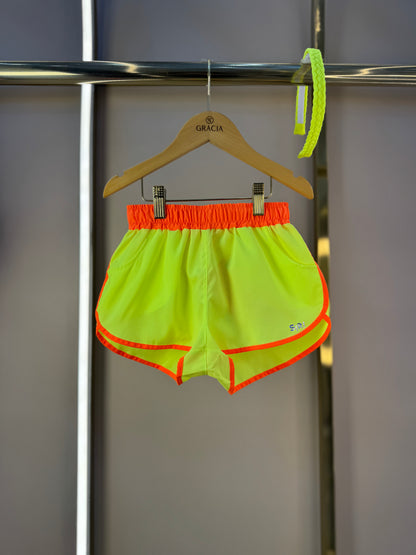 Shorts Infantil Letícia Amarelo Fluor com Laranja - Siri Kids