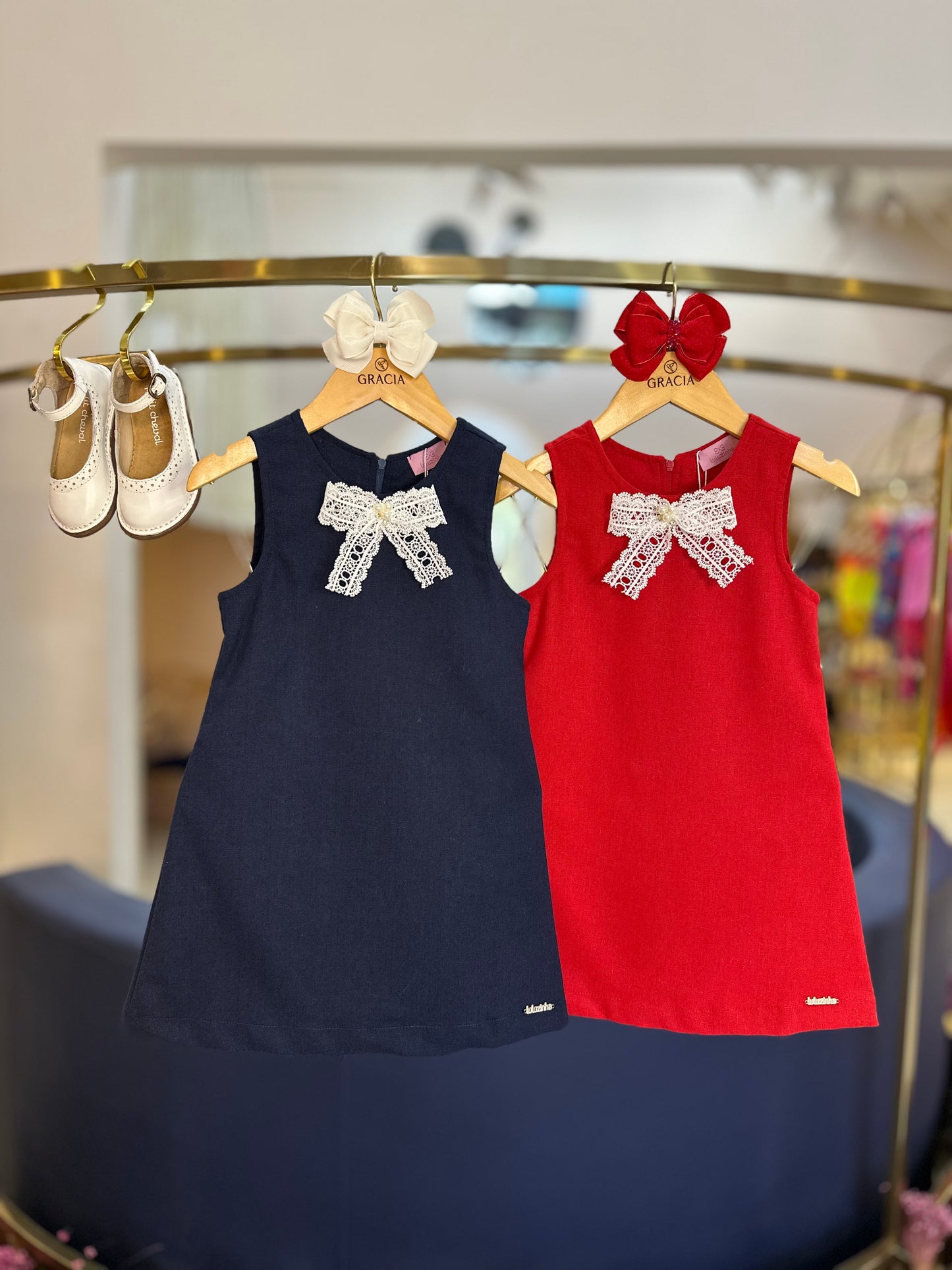 Vestido Infantil Trapézio Linho Vermelho - Luluzinha