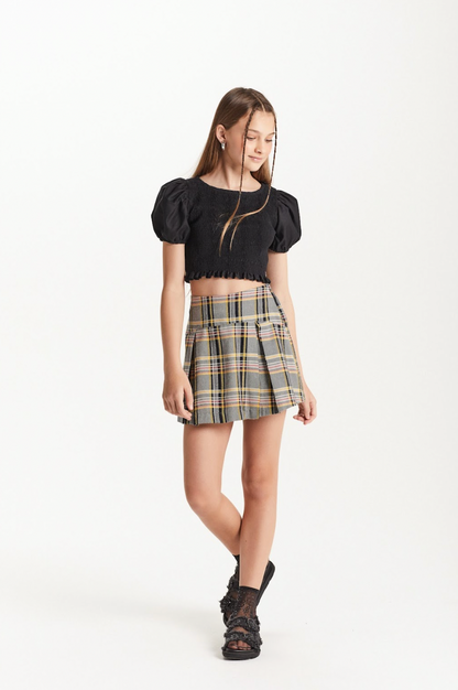 Conjunto Teen Blusa Lastex e Saia Pregas Xadrez - Two In