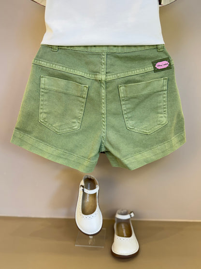 Conjunto Infantil Blusa Minnie Faixa Estilizada e Shorts Minnie Mouse Verde Forest - Animê