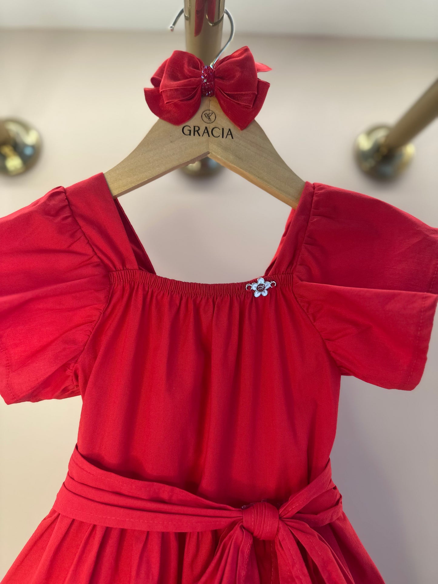 Vestido Infantil Amarração Laço Bordado Paetê - Momi