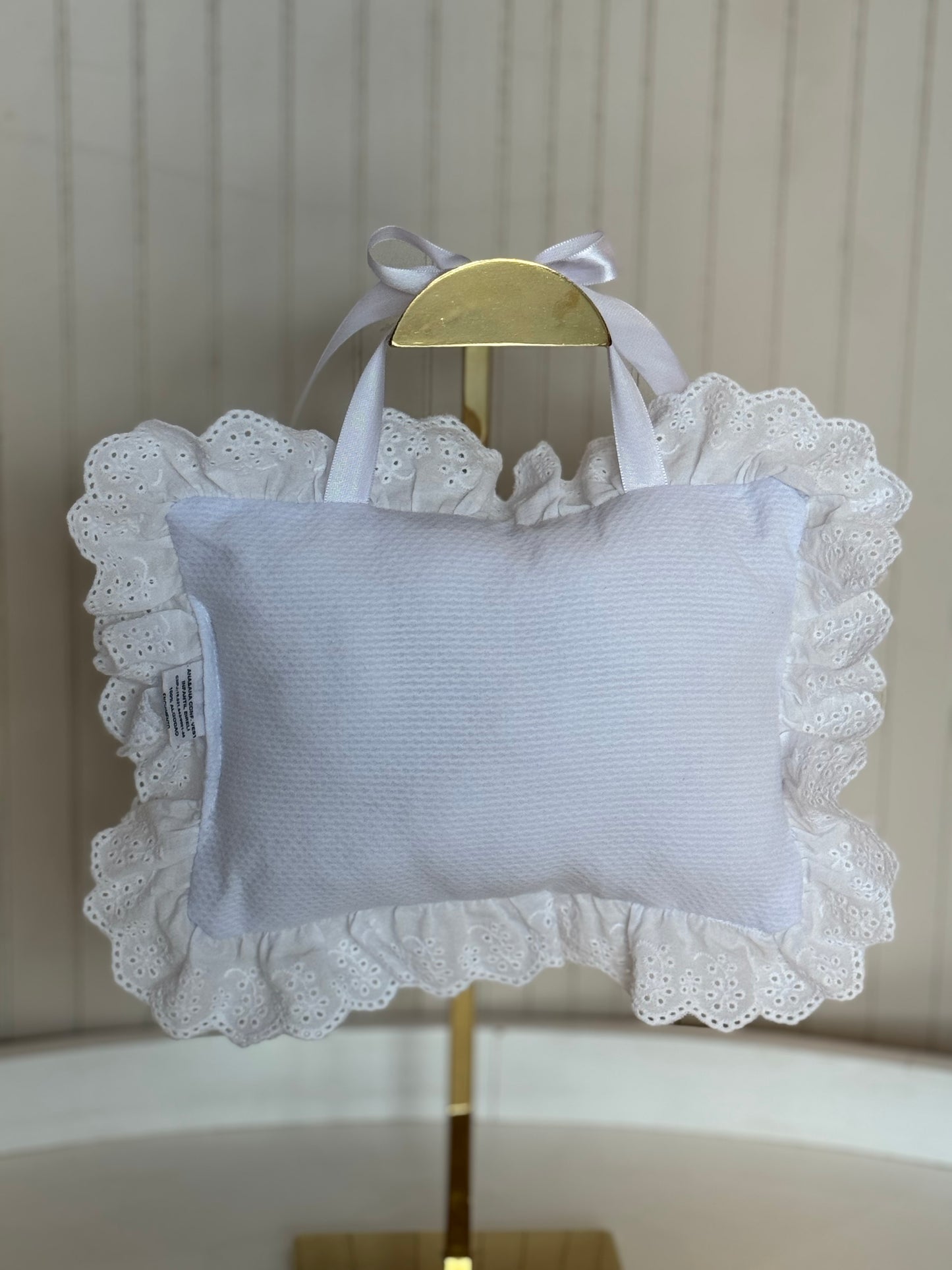 Almofada Bebê Oração Santo Anjo Rendada Bordado Rosa - Roana