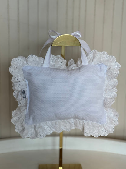 Almofada Bebê Oração Santo Anjo Rendada Bordado Rosa - Roana
