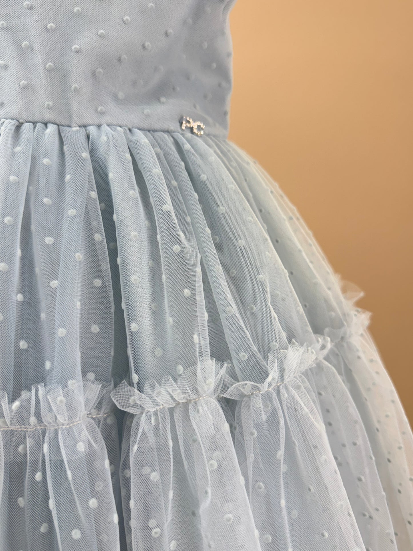 Vestido Infantil Festa Tule Flocado Azul Céu - Petit Cherie