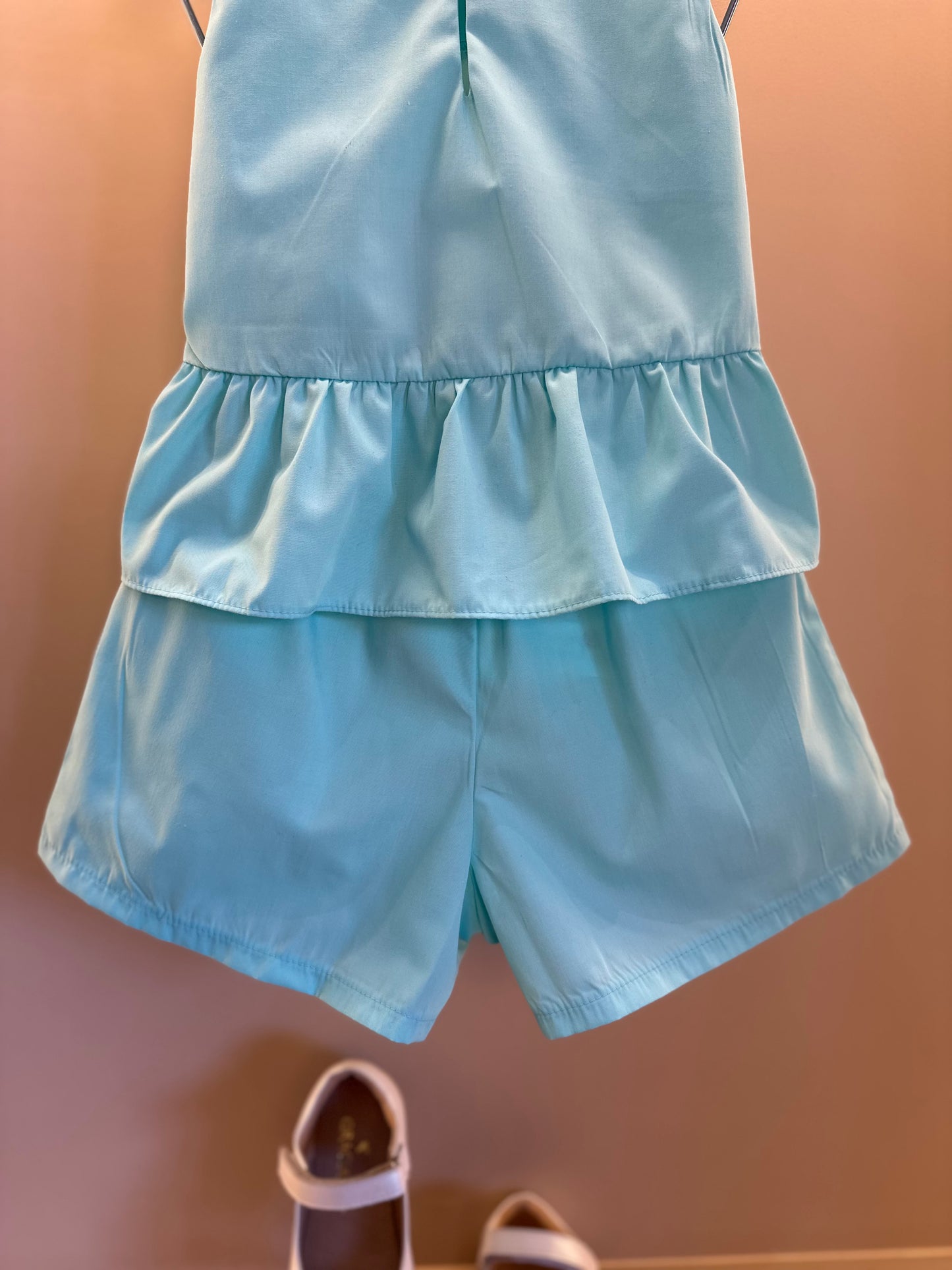 Conjunto Infantil Blusa e Shorts Tricoline Barrado Flores e Corações - Mon Sucré