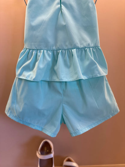 Conjunto Infantil Blusa e Shorts Tricoline Barrado Flores e Corações - Mon Sucré