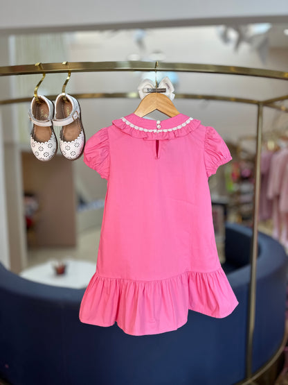 Vestido Infantil de Algodão Pink com Renda - Beabá