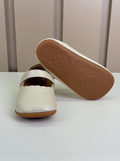 Sapatinho Bebê Roundy Couro  White & Gold - Tip Toey Joey