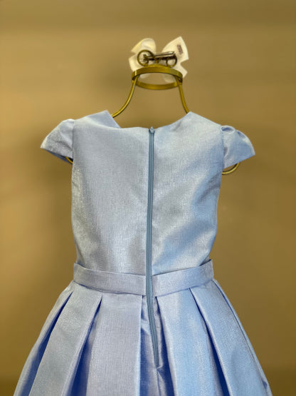 Vestido Infantil Festa Busto Bordado Lacinho Azul Claro - Petit Cherie