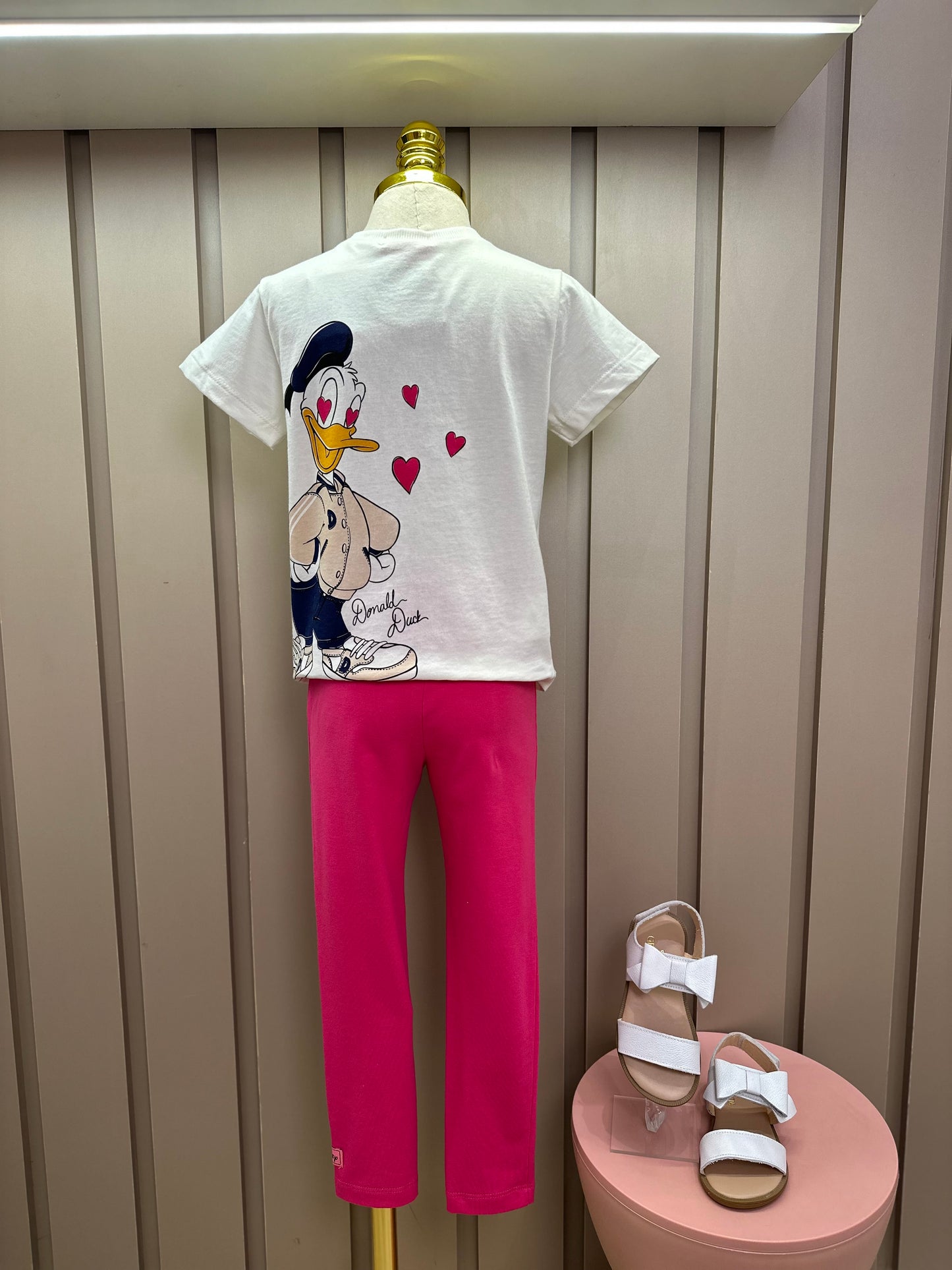 Conjunto Infantil Blusa Daisy  Lenço Coração e Legging  Rosa - Momi