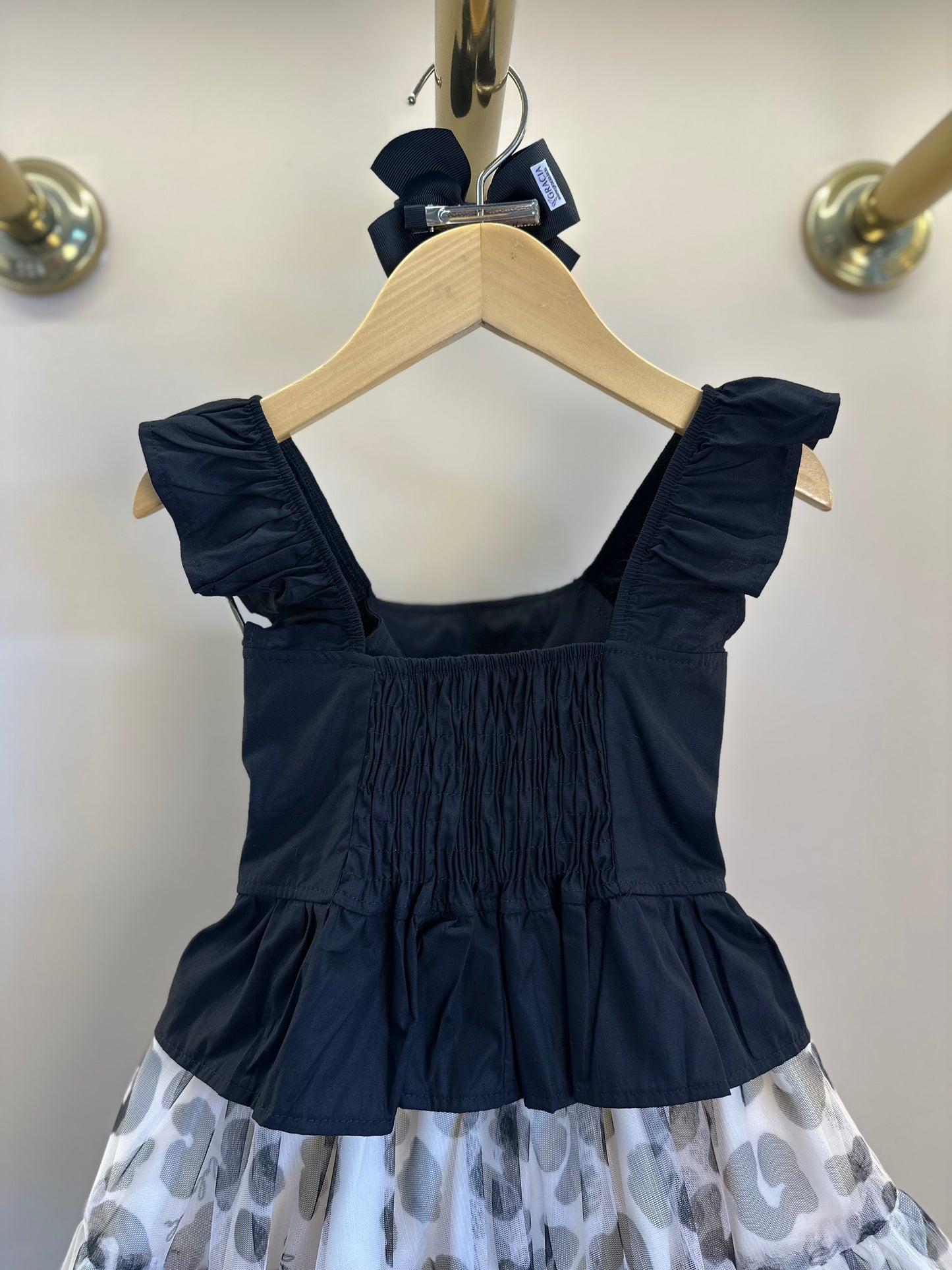 Conjunto Infantil Blusa Peplum Babadinho e Saia Rodada Tule Animal Print P&B - Luluzinha