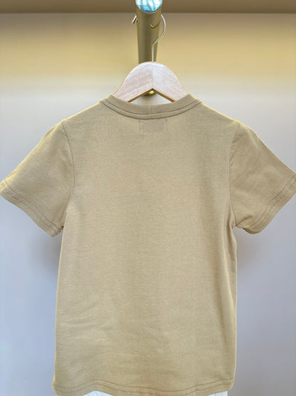 Conjunto Infantil Camiseta Algodão Teddy Natal e Bermuda Linho Elastano Bege - Dame