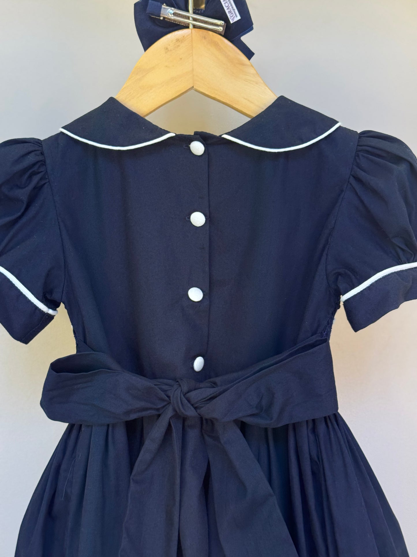 Vestido Infantil Clássico Algodão Lacinho Marinho - Gracia