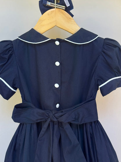 Vestido Infantil Clássico Algodão Lacinho Marinho - Gracia