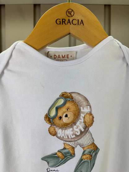 Body Bebê Algodão Egipcio Teddy Boia Branco - Dame
