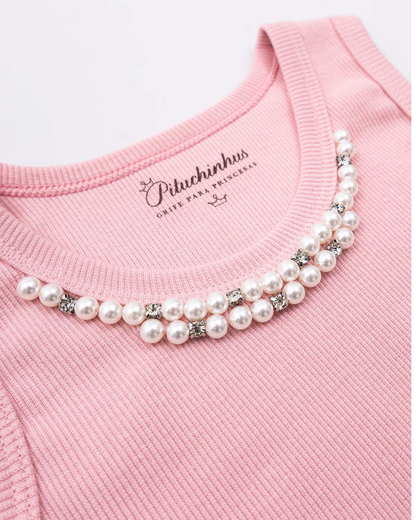 Regata Infantil Pérolas & Cristais Rosa Gelado - Pituchinhus