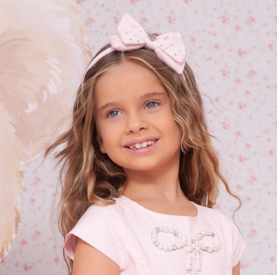 Tiara Infantil Rosa Laço Liso Cristais - Pituchinhus - Pré Venda