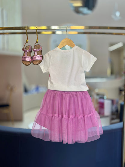 Conjunto Infantil Princesa Rapunzel Blusa e Saia de Tule - Momi