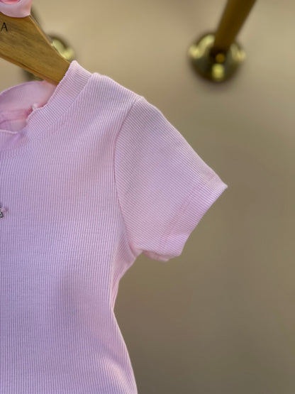Conjunto Infantil Blusa Rosa e Shorts Jeans Ursinhos  Pompom  - Gabriela Aquarela