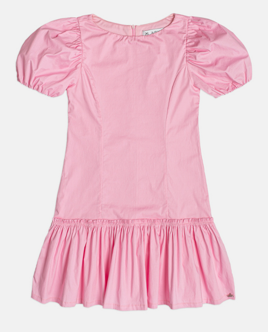 Vestido Teen Tricoline Rosa Com Mangas Bufantes - Authoria