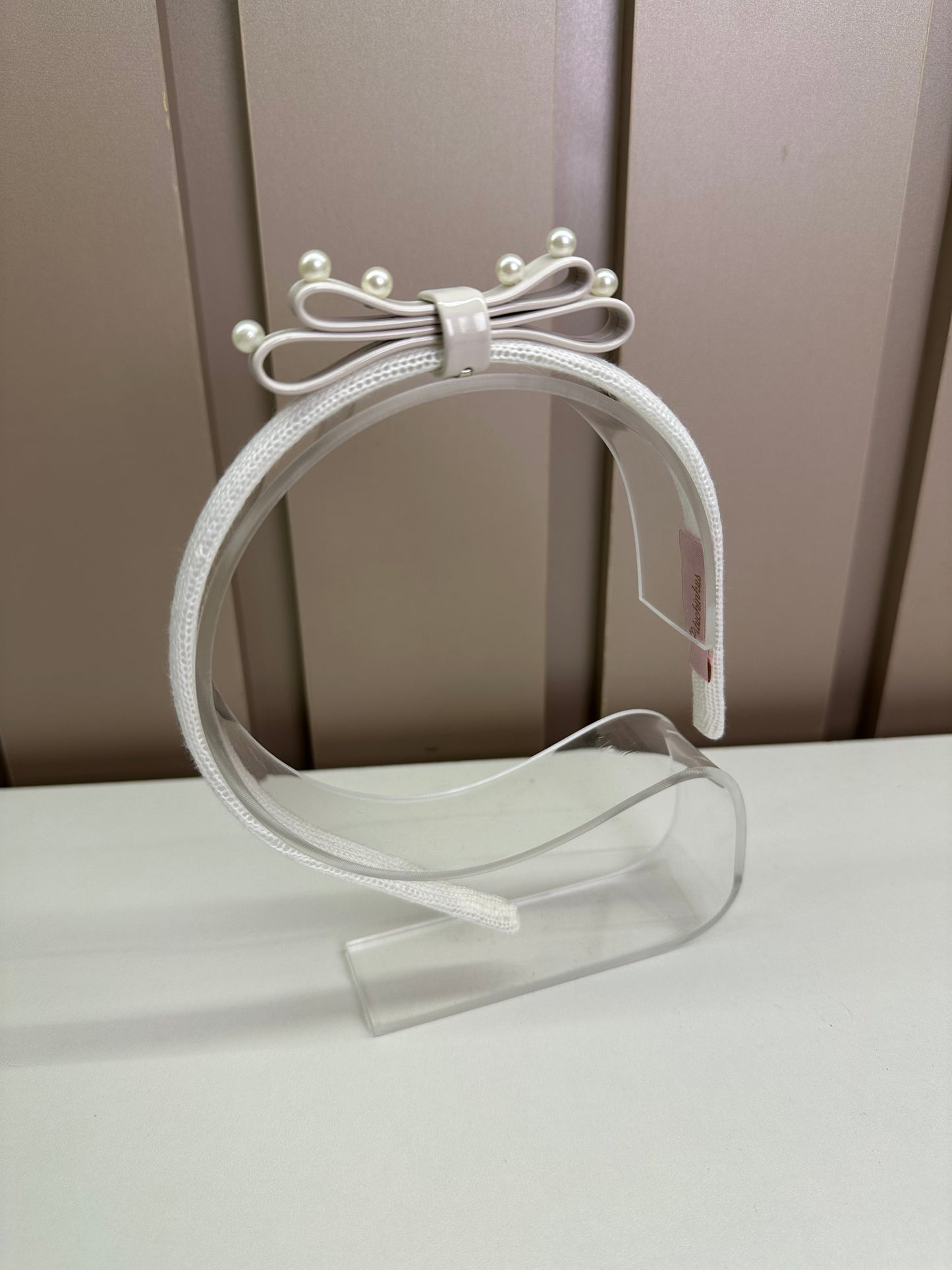 Arquinho Infantil Duplo Courino Laço & Pérolas Off White - Pituchinhus