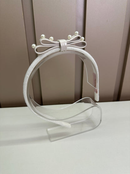 Arquinho Infantil Duplo Courino Laço & Pérolas Off White - Pituchinhus