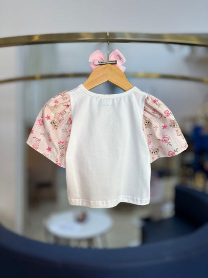 Conjunto Infantil Blusa Flores Crochê e Shorts Flores & Ursinhas - Pituchinhus