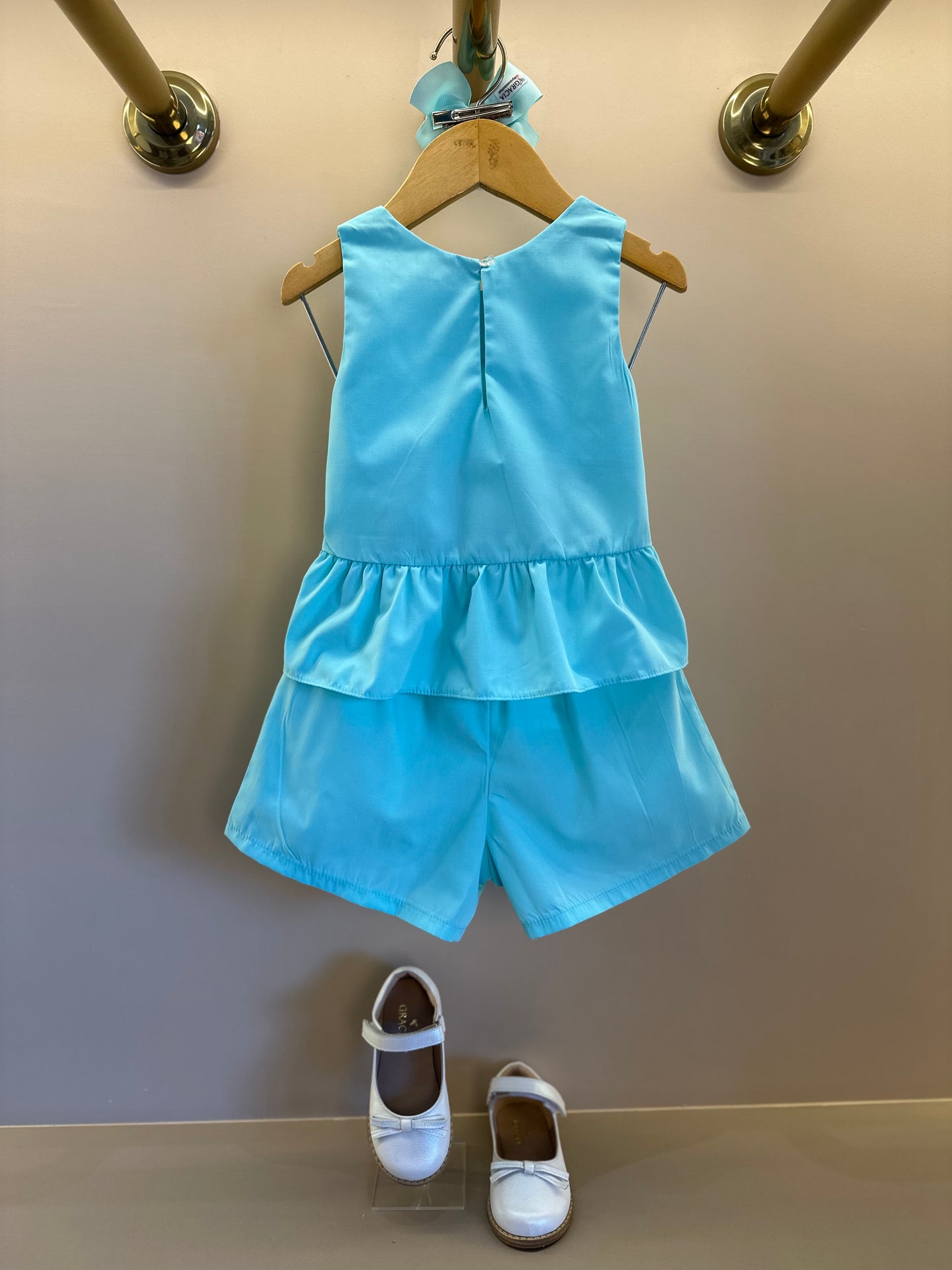 Conjunto Infantil Blusa e Shorts Tricoline Barrado Flores e Corações - Mon Sucré