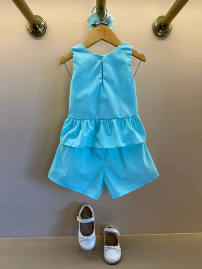Conjunto Infantil Blusa e Shorts Tricoline Barrado Flores e Corações - Mon Sucré