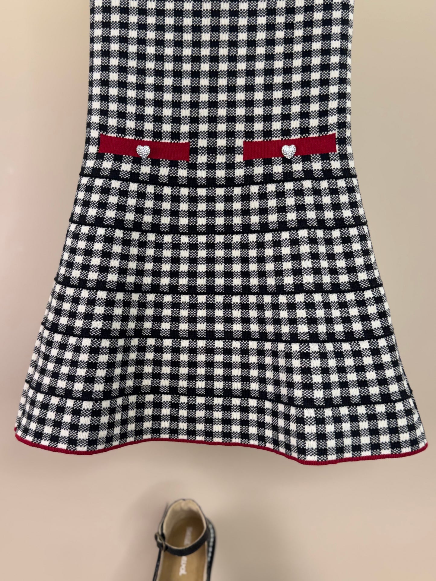 Vestido Infantil Tricot Xadrex Botão Jóia Coração - Pituchinhus