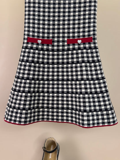 Vestido Infantil Tricot Xadrex Botão Jóia Coração - Pituchinhus