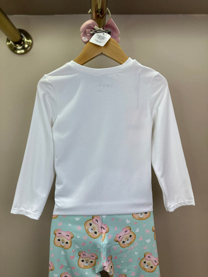 Pijama Infantil Blusa ML Ursinha Off e Legging Estampada Verde - Infanti