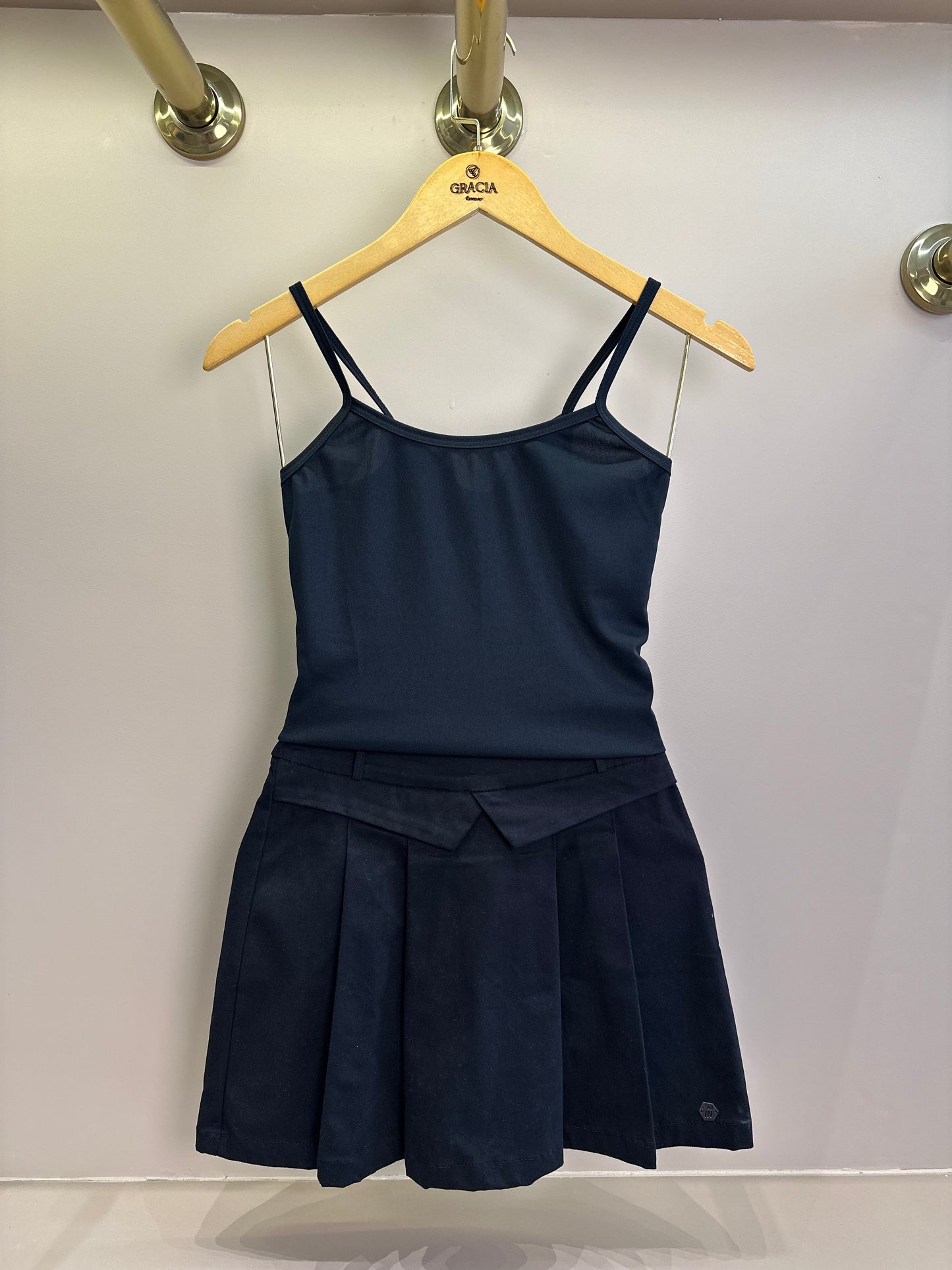 Conjunto Teen Blusa ML Tule Estrelas e Saia Sarja com Pregas Preta - Two In