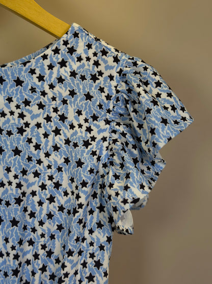 Vestido Teen Crepe Babados Estrelinhas Azul Claro - Two In