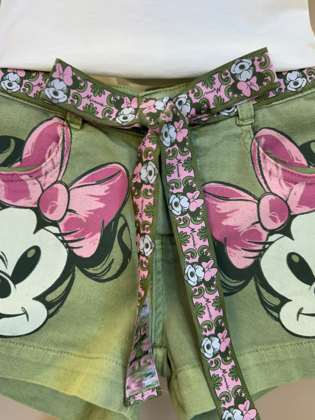 Conjunto Infantil Blusa Minnie Faixa Estilizada e Shorts Minnie Mouse Verde Forest - Animê