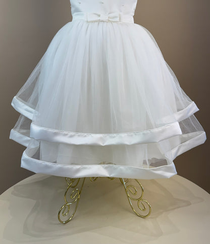 Vestido Infantil Festa Dama Midi Tule Pérolas Off - Petit Cherie