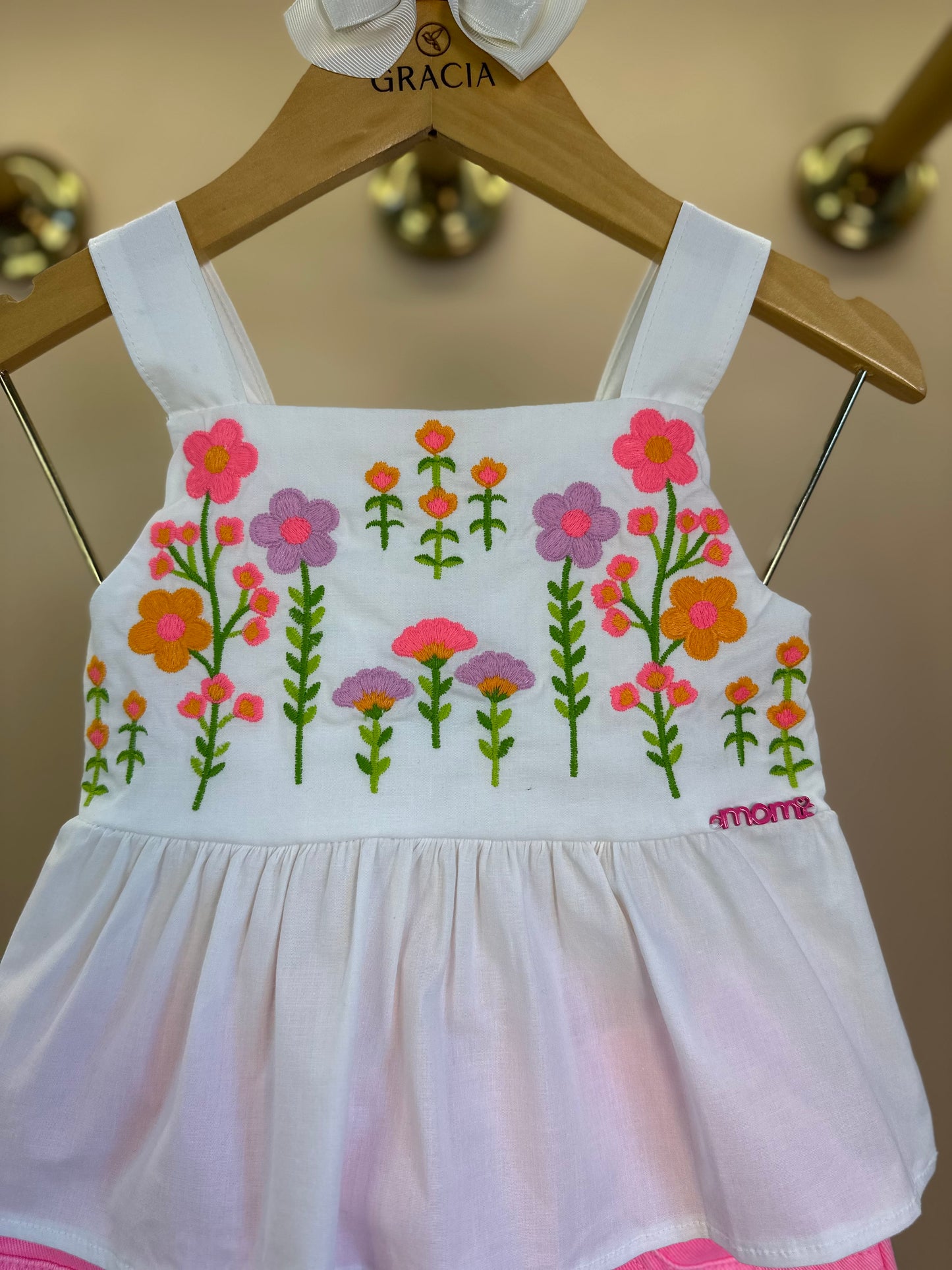 Conjunto Infantil Blusa Bordada e Shorts Rosa - Momi