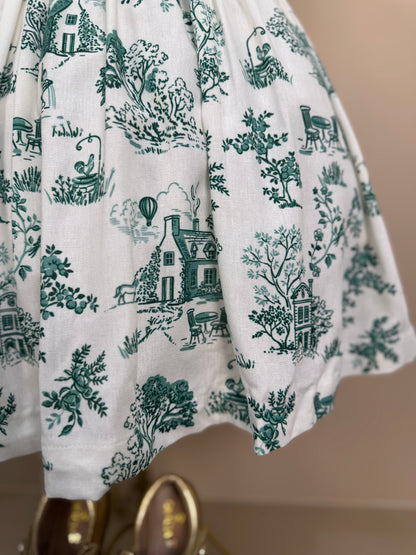 Vestido Infantil Linho Bordado Florais Verde - Petit Cherie