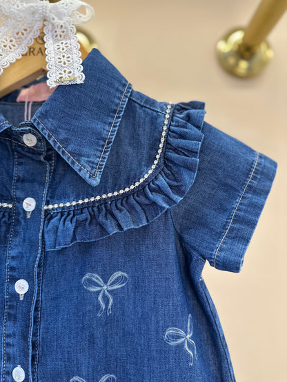 Vestido Infantil Jeans Laços e Cristais - Pituchinhus