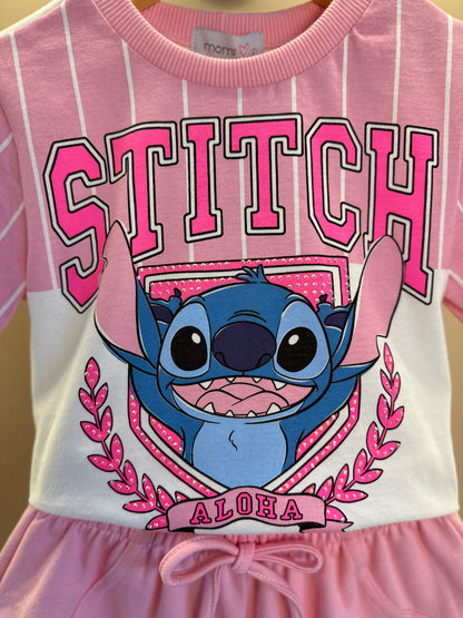 Conjunto Infantil Blusa Stitch  e Shorts  Rosa Blossom - Momi