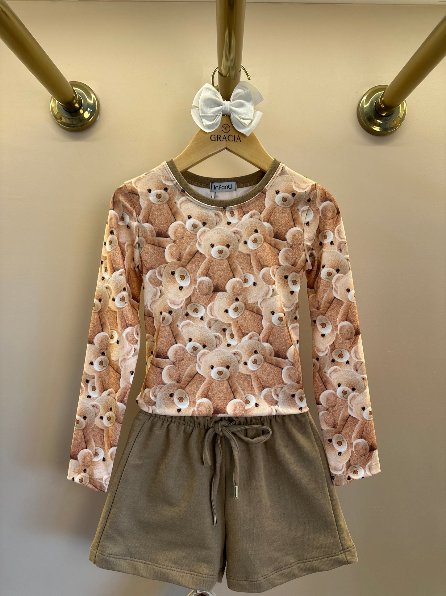 Conjunto Infantil Trio Blusa Ursinhos, Colete Sarja com Elastano e Shorts em Moletom s/ Pelúcia - Infanti