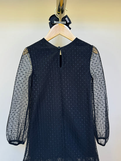 Vestido Infantil Trapézio Tule Plissado Aplicação Laço Preto - Luluzinha