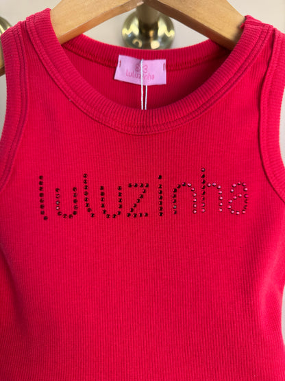 Conjunto Infantil Vermelho Blusa Com Strass e Shorts Moletom Acessório de Urso - Luluzinha